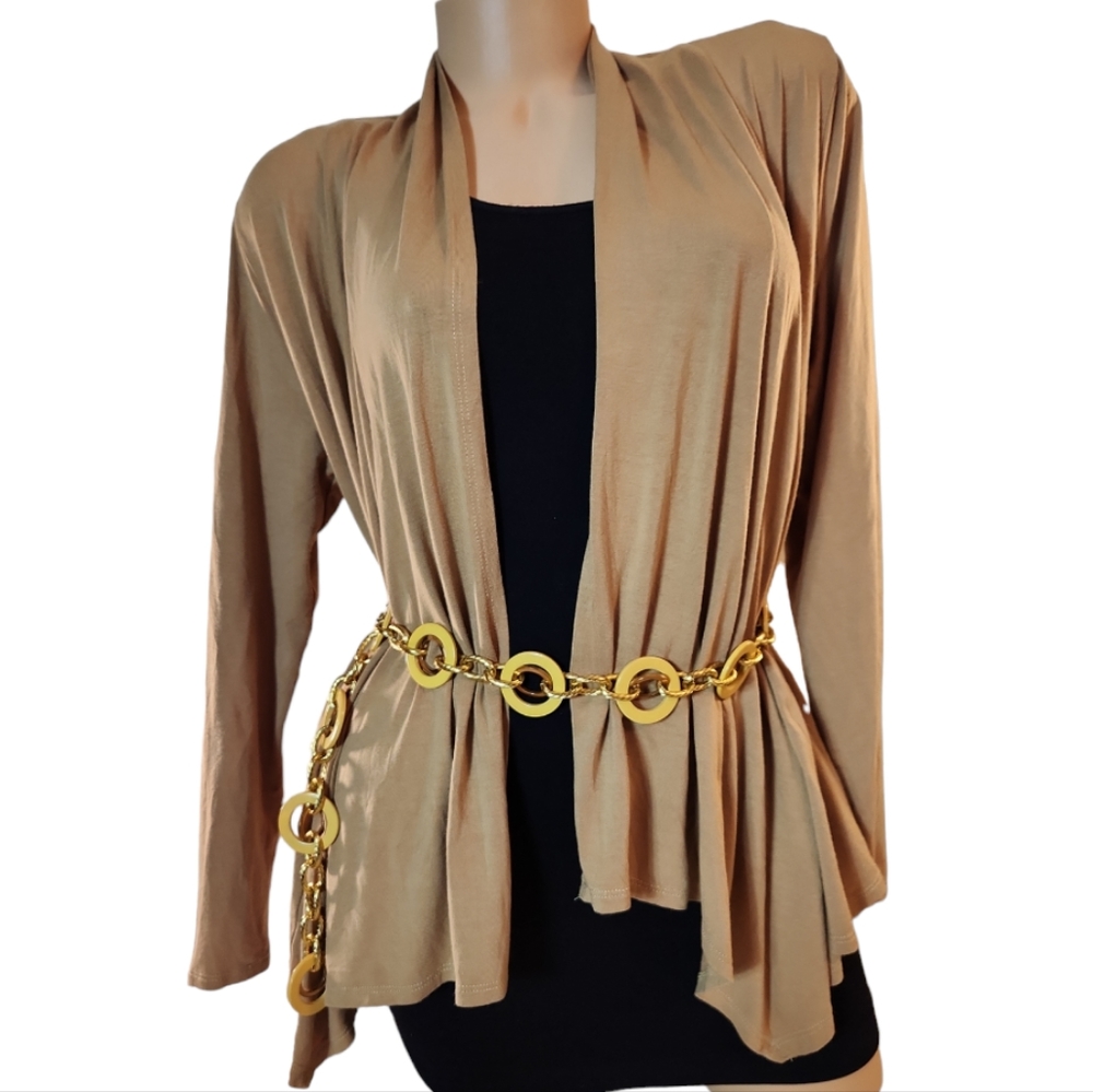 EXPRESSO L CAMEL TONE LIGHTWEIGHT LONGSLEEVE OPEN CARDIGAN